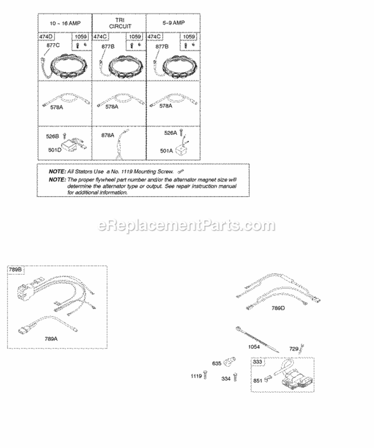 Alternators Ignition Diagram and Parts List for 44K777-0025-G1  Briggs and Stratton Engine